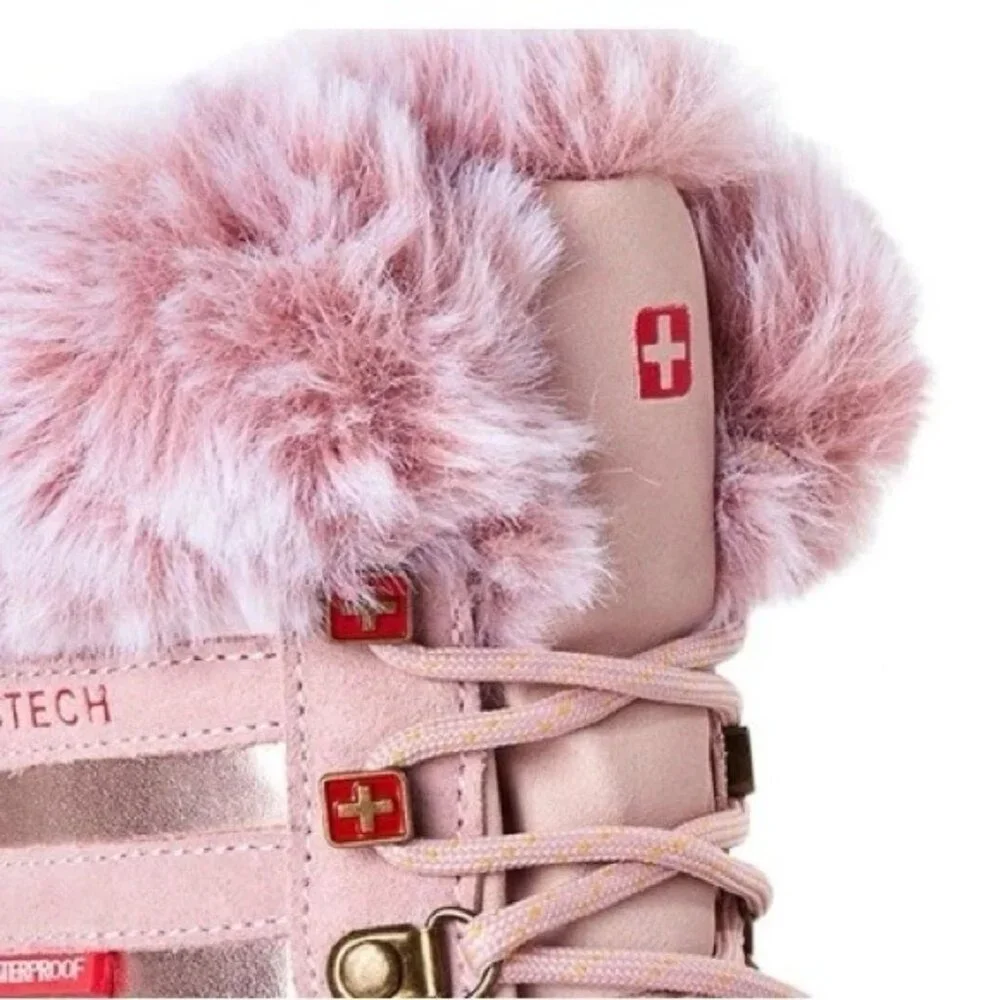 SWISS TECH BABY GIRL 3M Pink Faux Fur Suede Waterproof Boots SIZE 6 NEW
